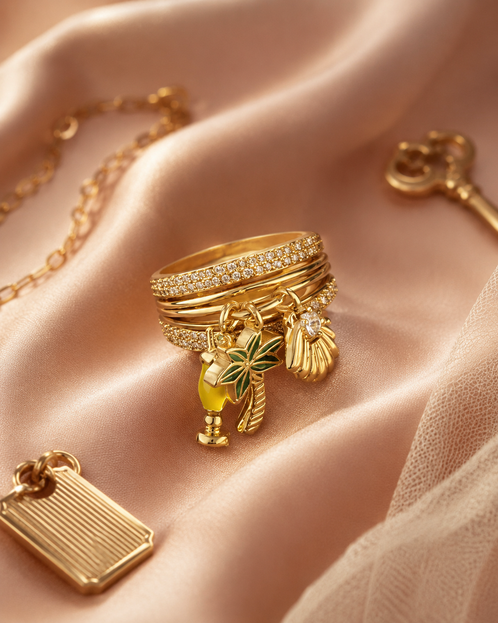 Travel Stacked Charm Ring Set