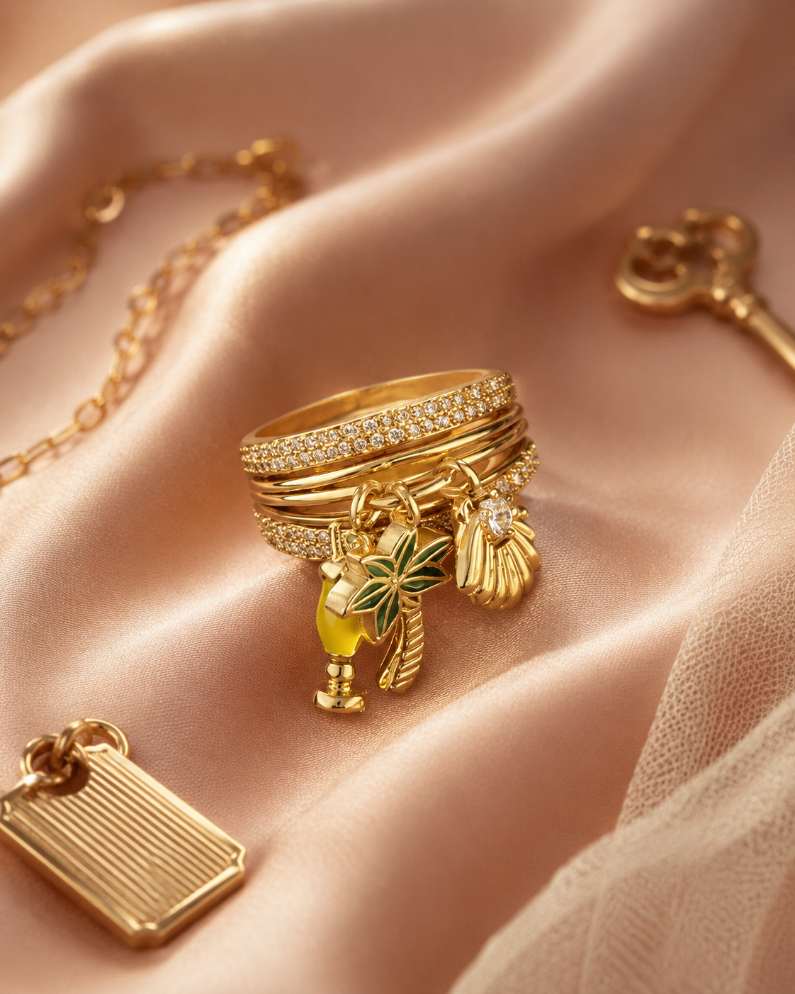Travel Stacked Charm Ring Set