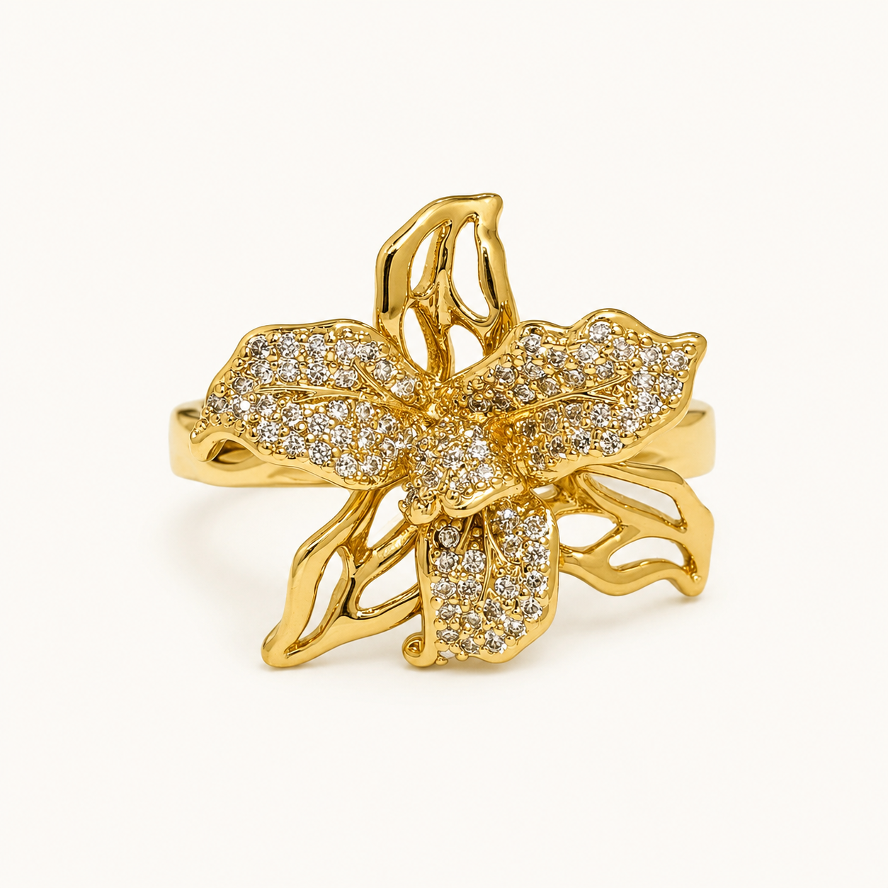 Pave Crystal Flower Statement Ring
