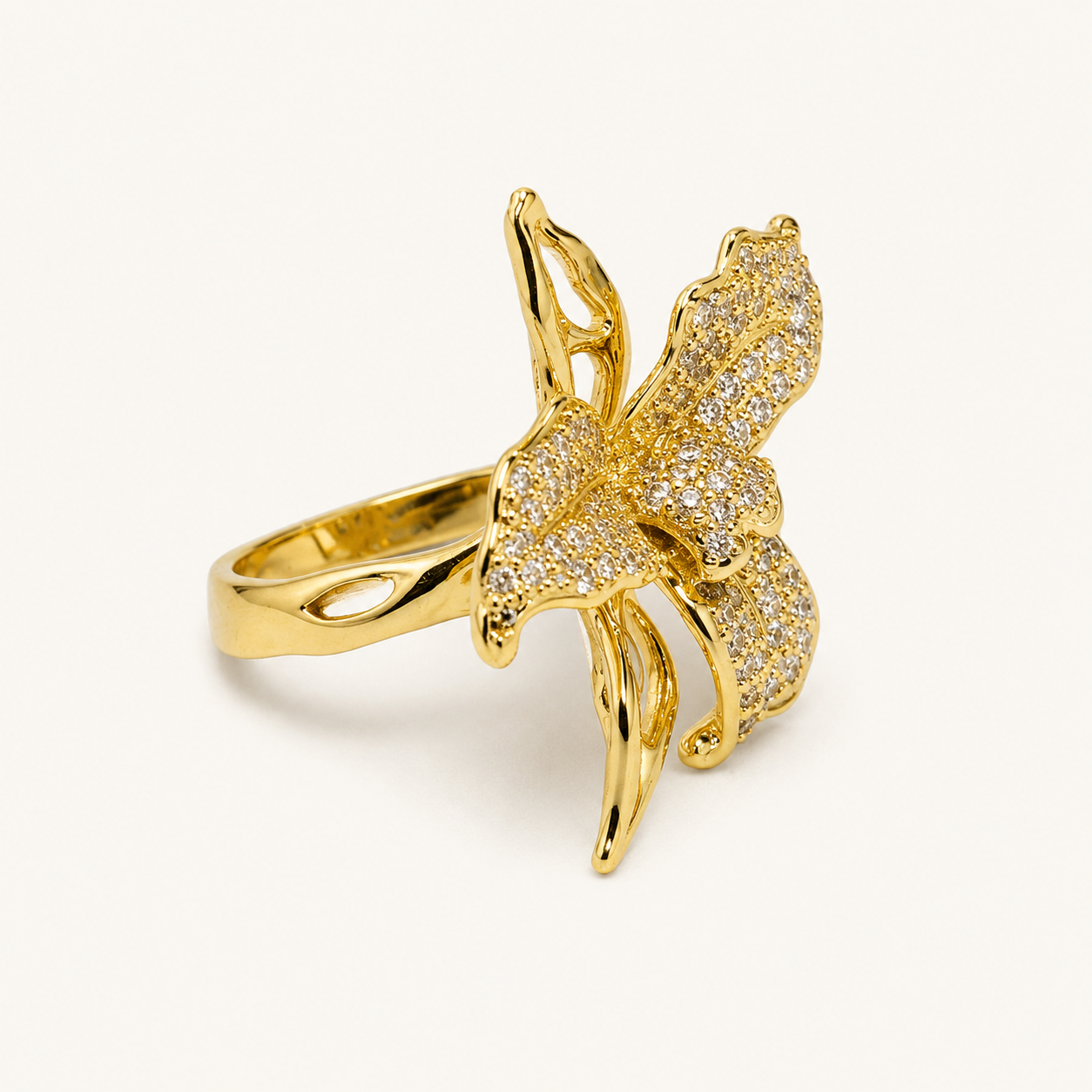 Pave Crystal Flower Statement Ring