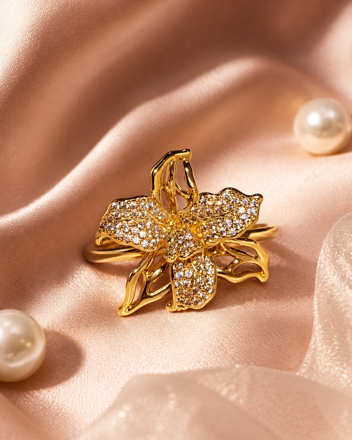 Pave Crystal Flower Statement Ring