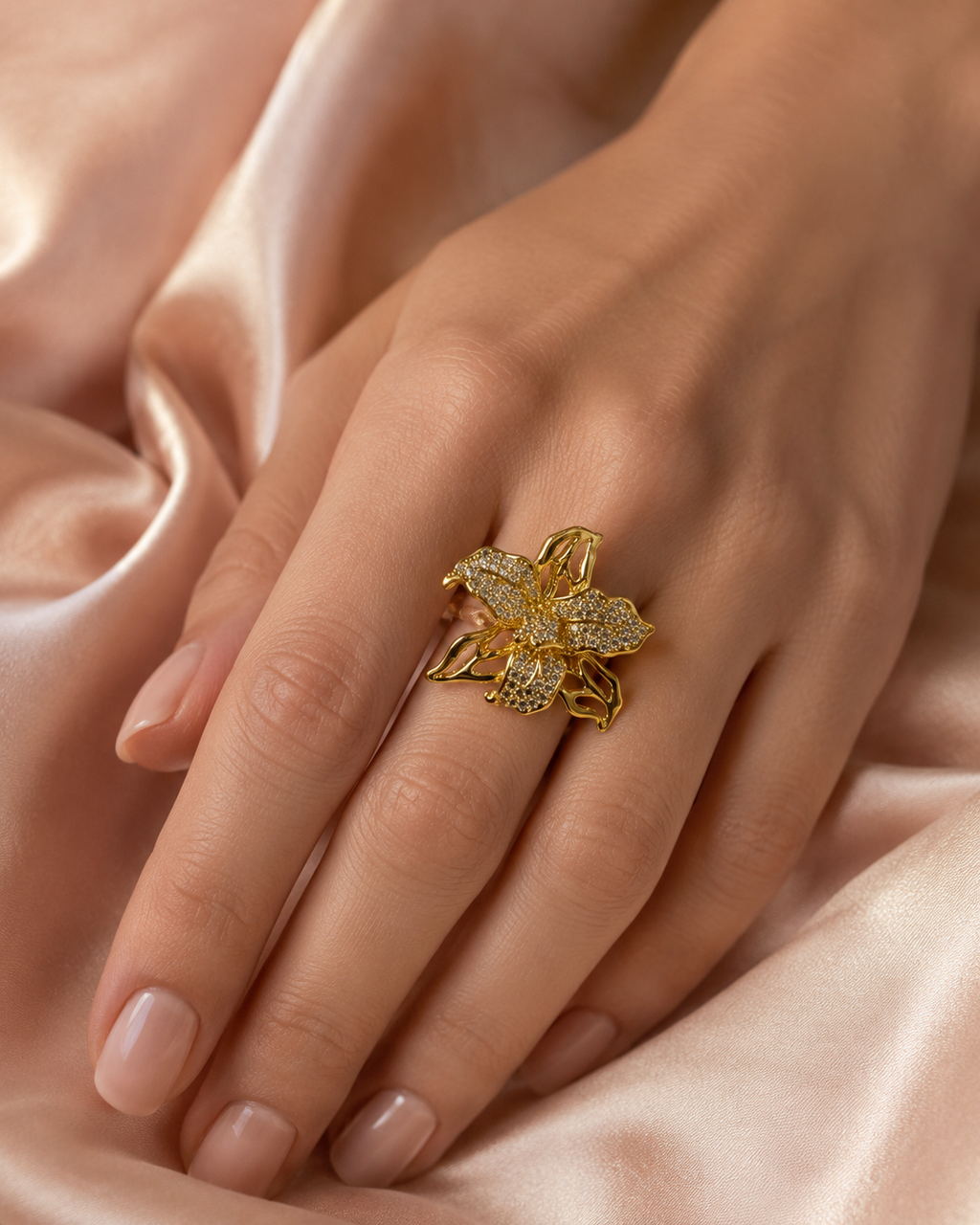 Pave Crystal Flower Statement Ring