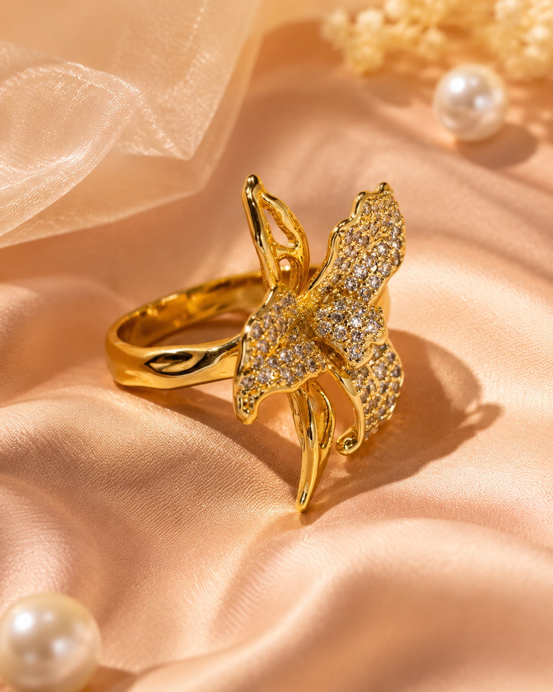 Pave Crystal Flower Statement Ring
