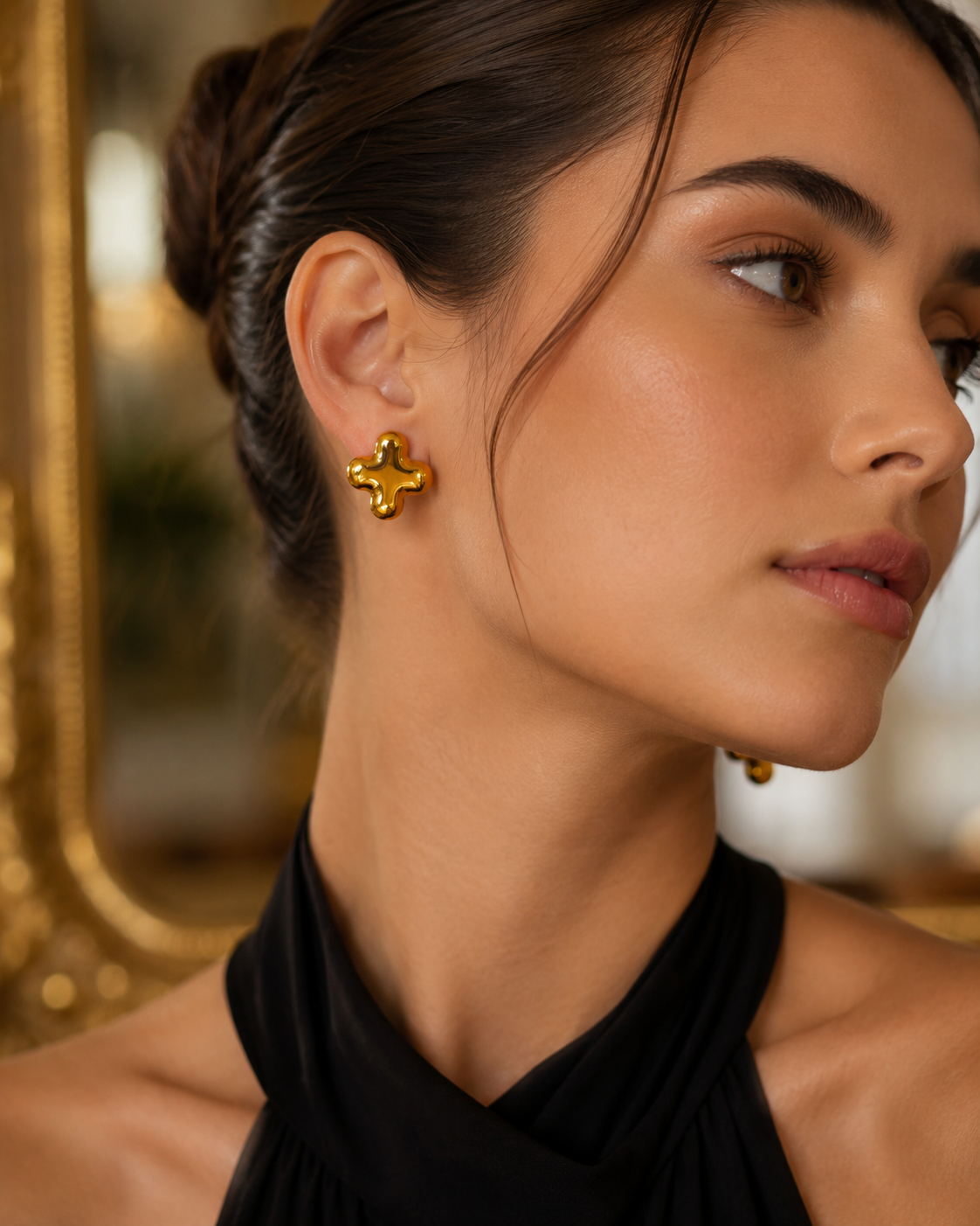 Puffy Cross Clover Stud Earrings