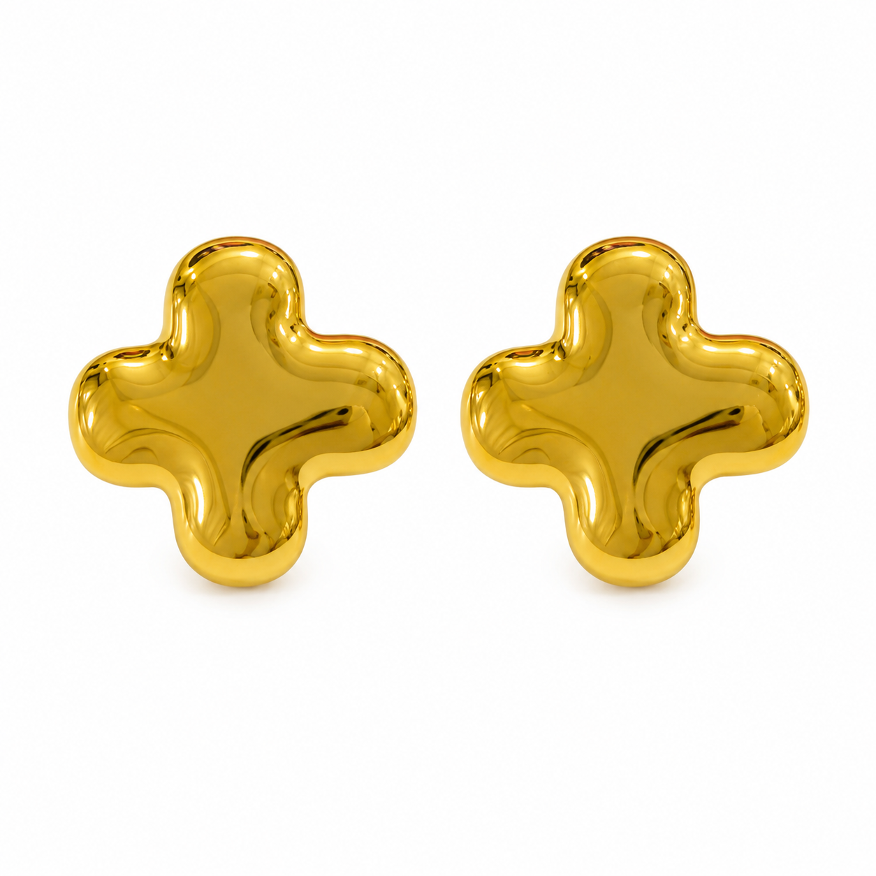 Puffy Cross Clover Stud Earrings
