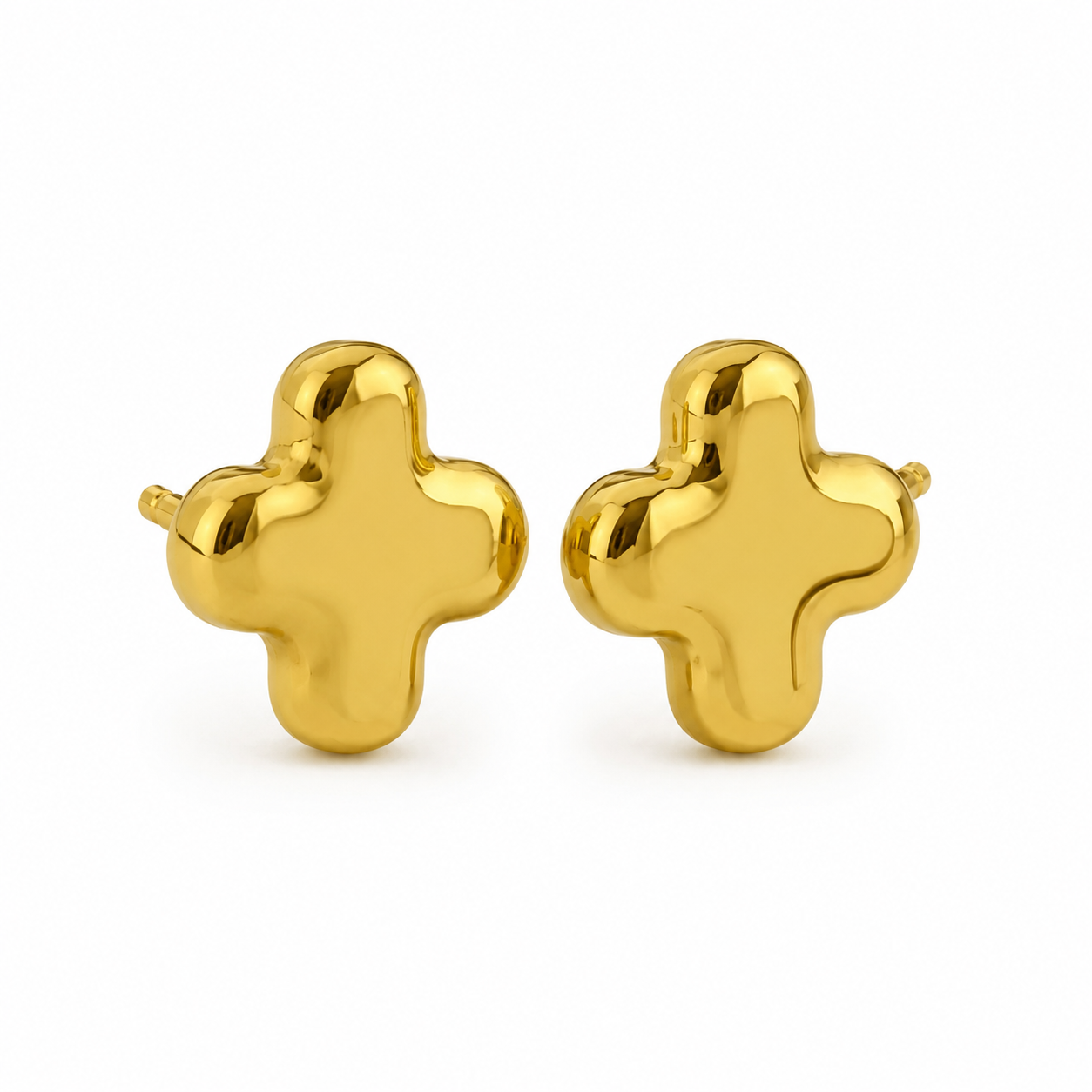 Puffy Cross Clover Stud Earrings