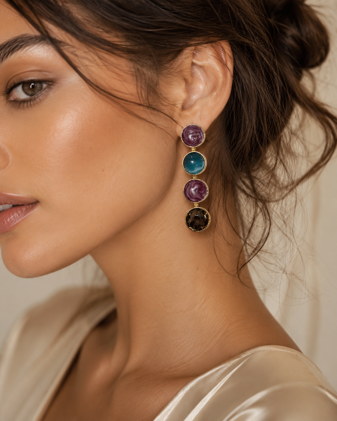 Jewel-Tone Stacked Drop Earrings