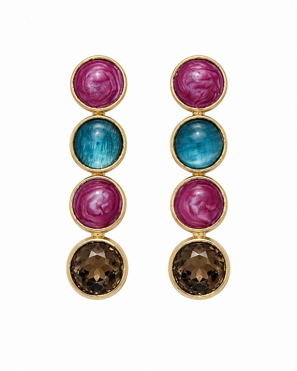 Jewel-Tone Stacked Drop Earrings