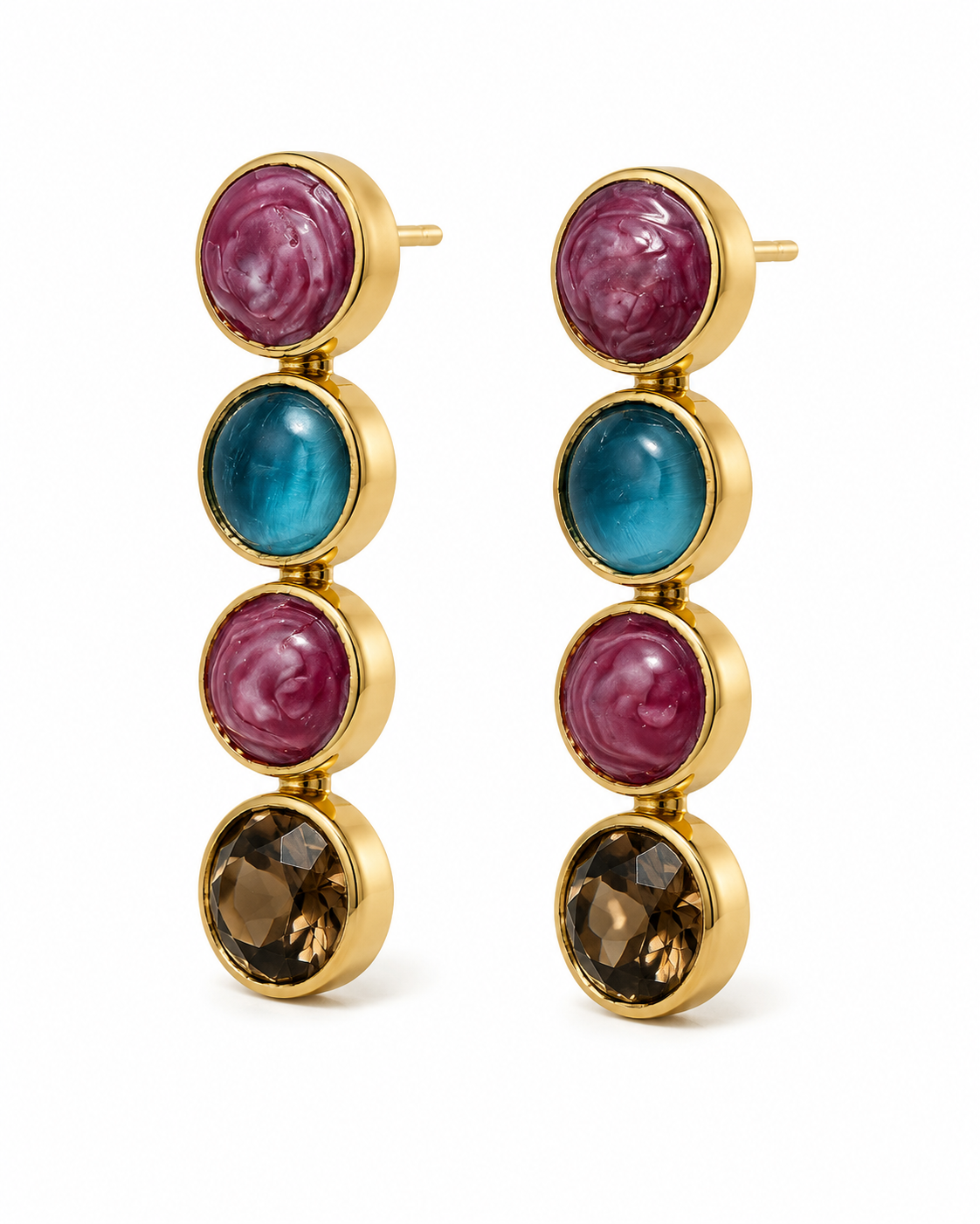 Jewel-Tone Stacked Drop Earrings