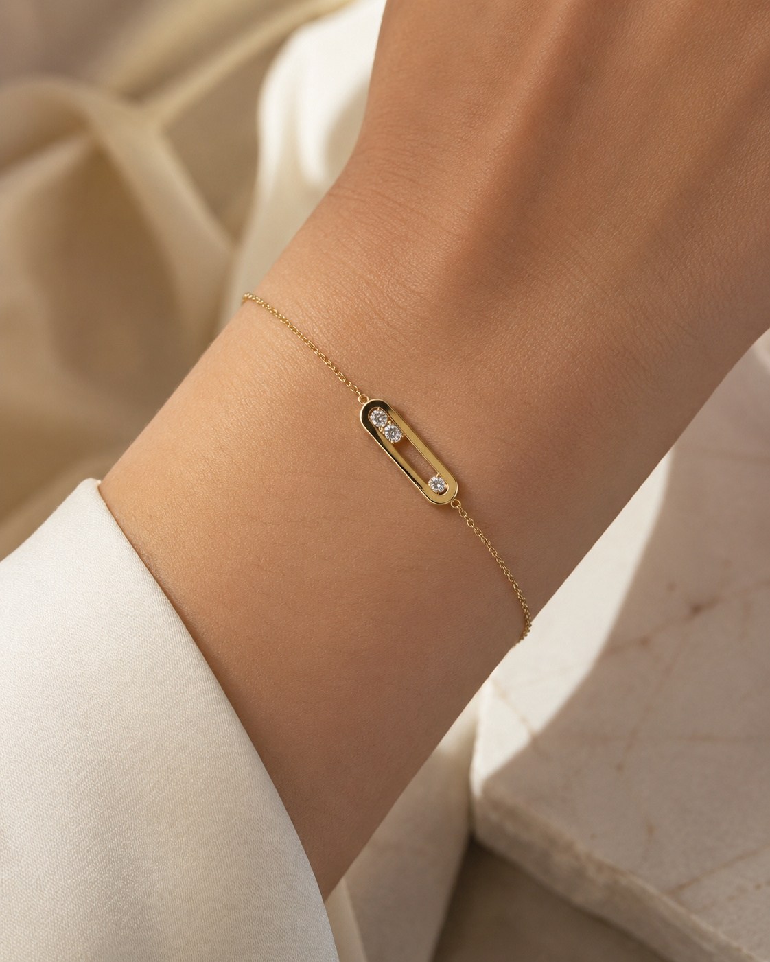 Minimal Link Bracelet with Stones
