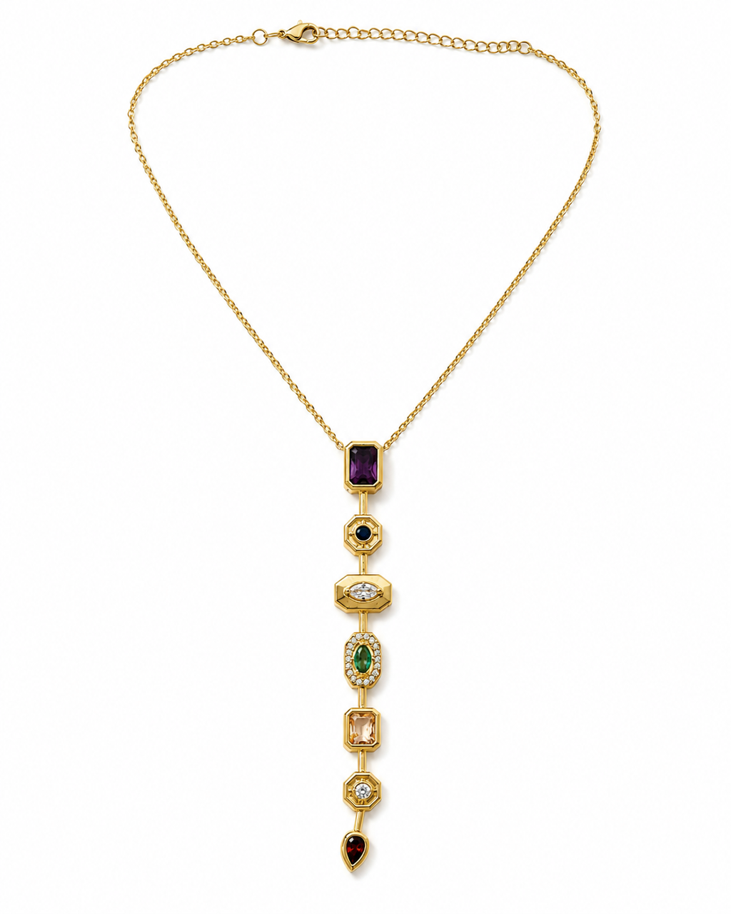Art Deco Mixed Gem Drop Necklace