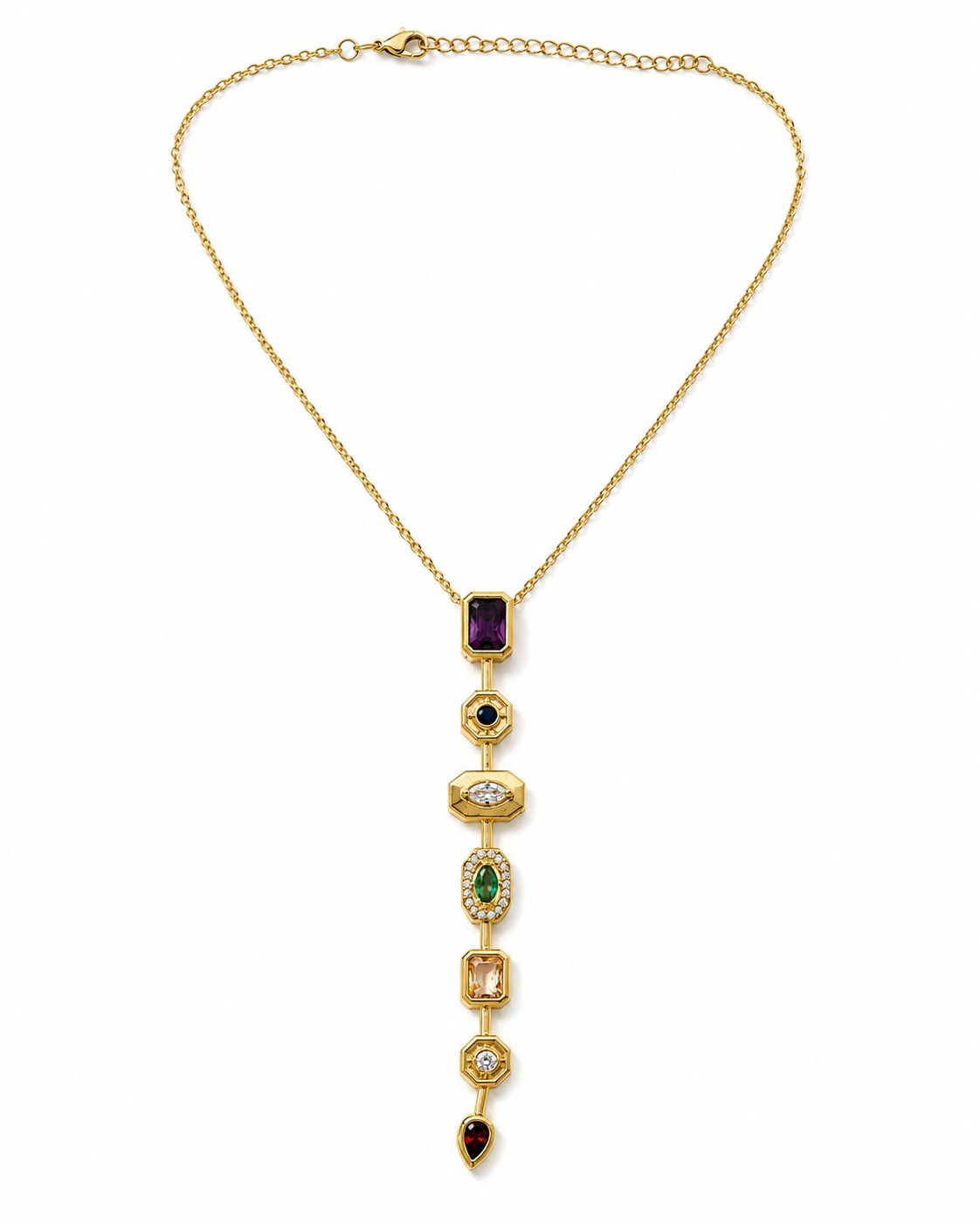 Art Deco Mixed Gem Drop Necklace