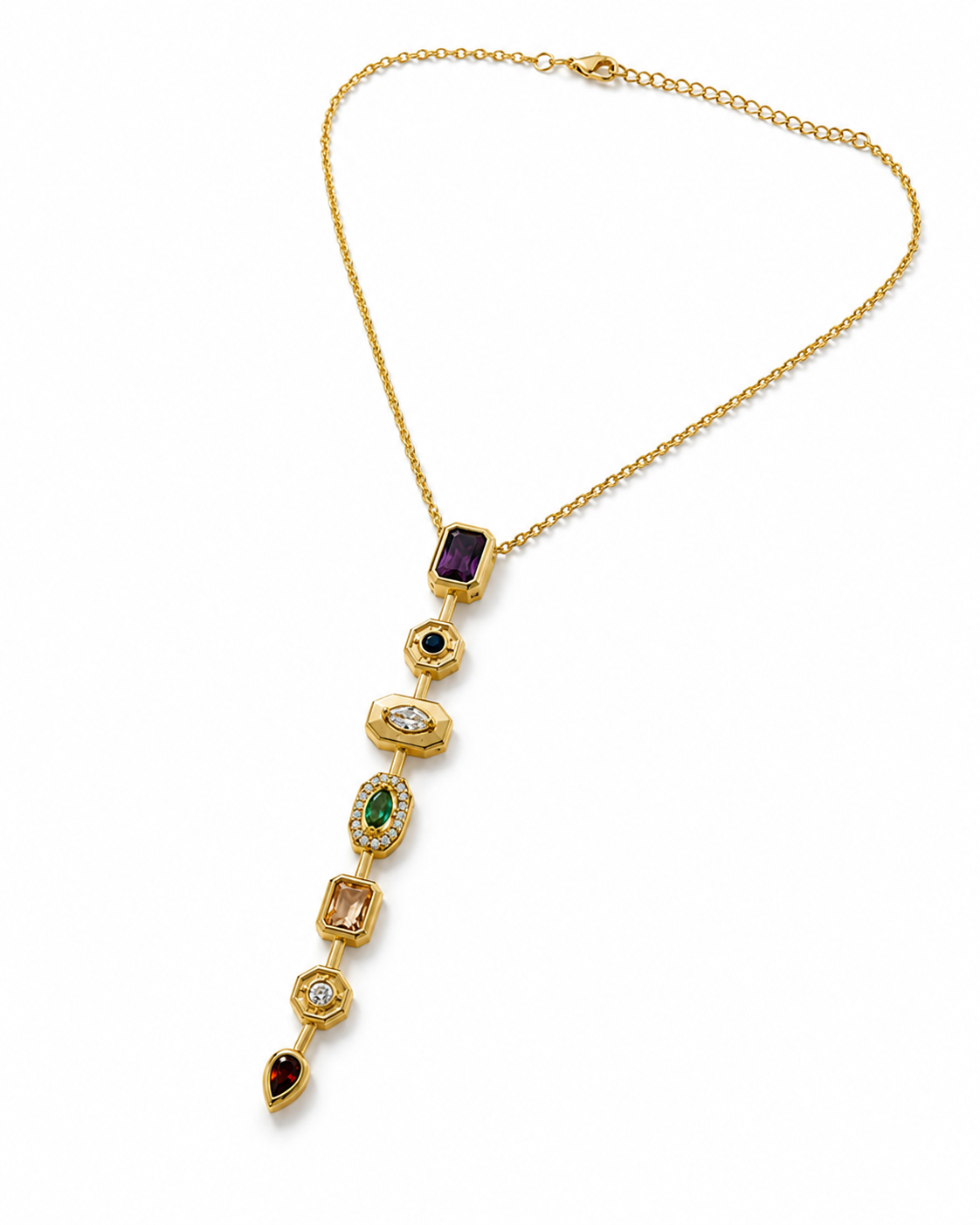 Art Deco Mixed Gem Drop Necklace