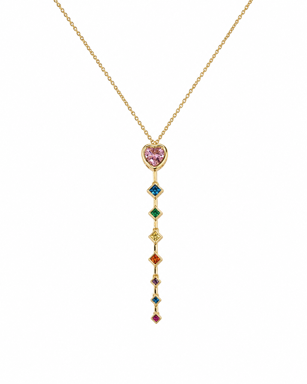 Rainbow Gem Drop Lariat Necklace