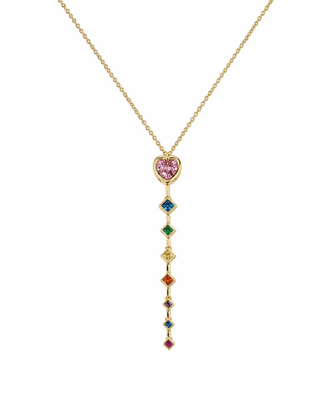 Rainbow Gem Drop Lariat Necklace