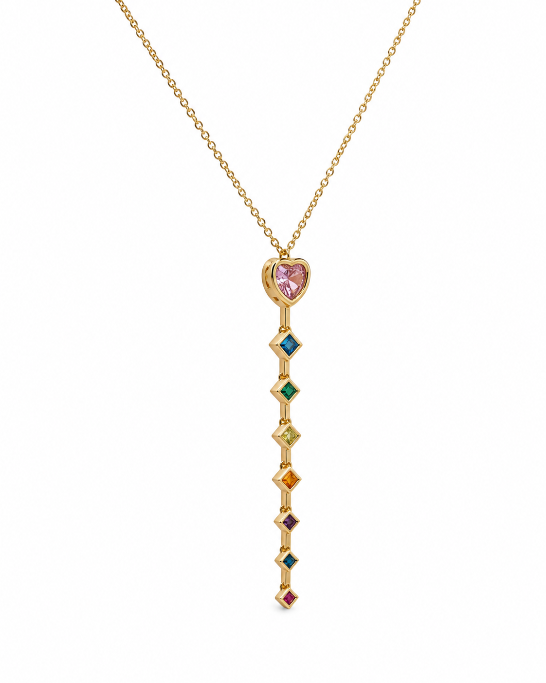 Rainbow Gem Drop Lariat Necklace